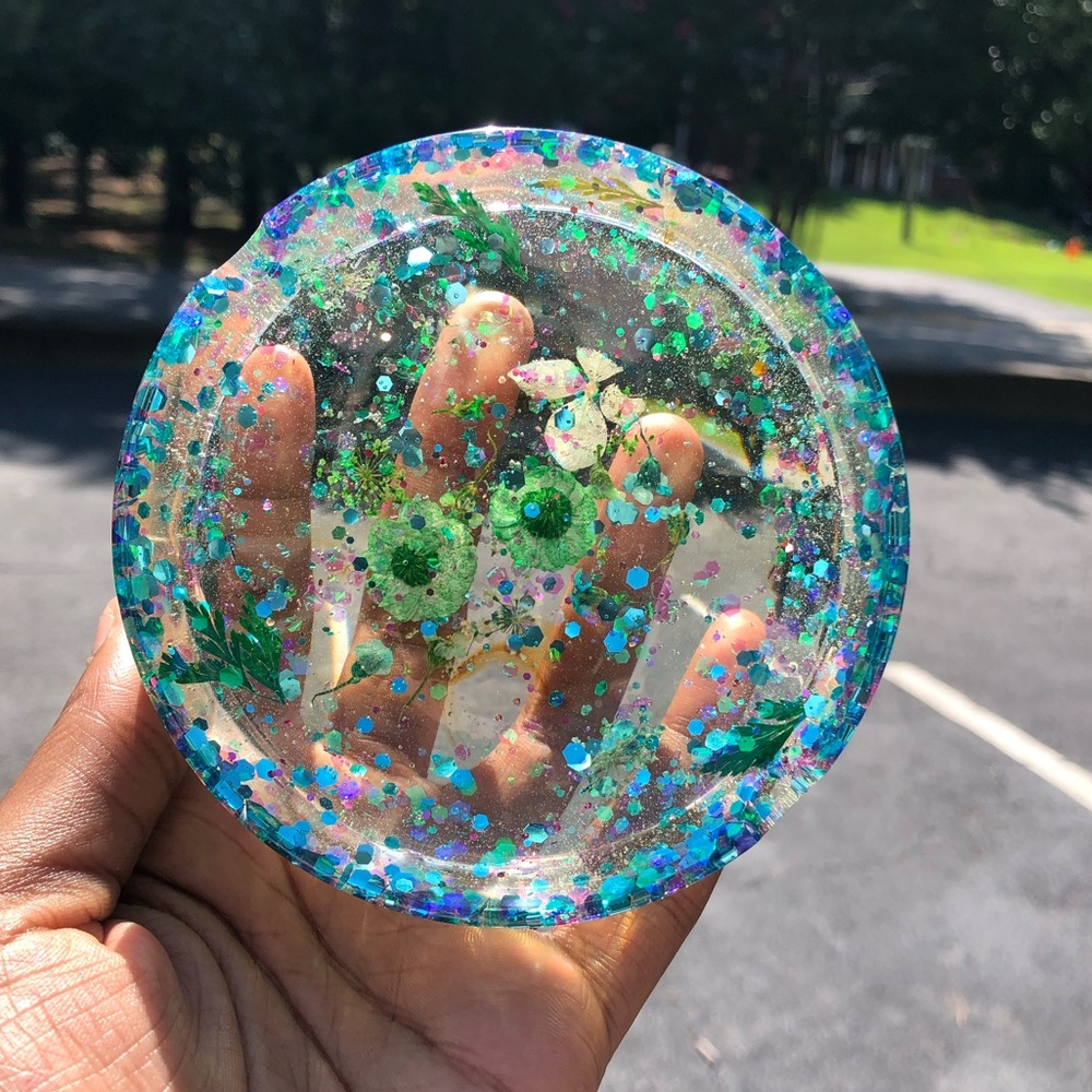 Blue glitter flower Ashtray